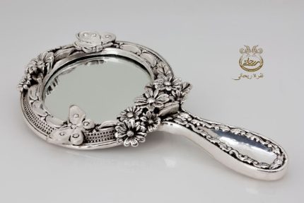 آینه دستی پروانه آینه و شمعدان نقره